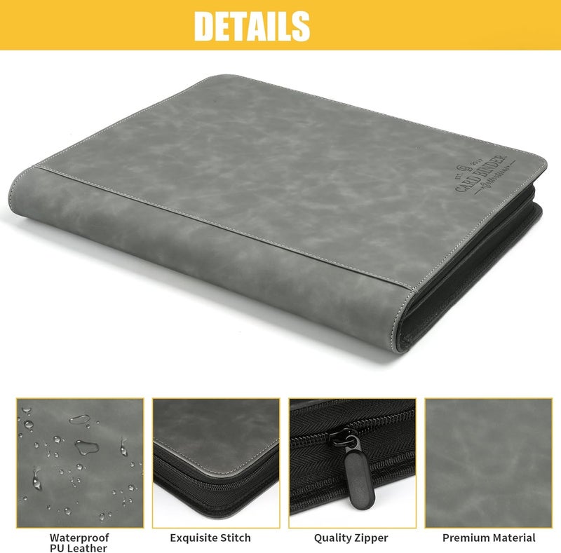 CARDBINDER Toploader Binder,Toploader Hard Cases, 9-Pocket Pages Sleeves Hold up 288 Cards.Toploader Card Binder with Sleeves for “3×4” rigid，Card Holder(grey) - Image 3